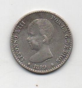 ESPAÑA ALFONSO XIII DEL AÑO 1889 (8*9) DE 0.50 CENTIMOS